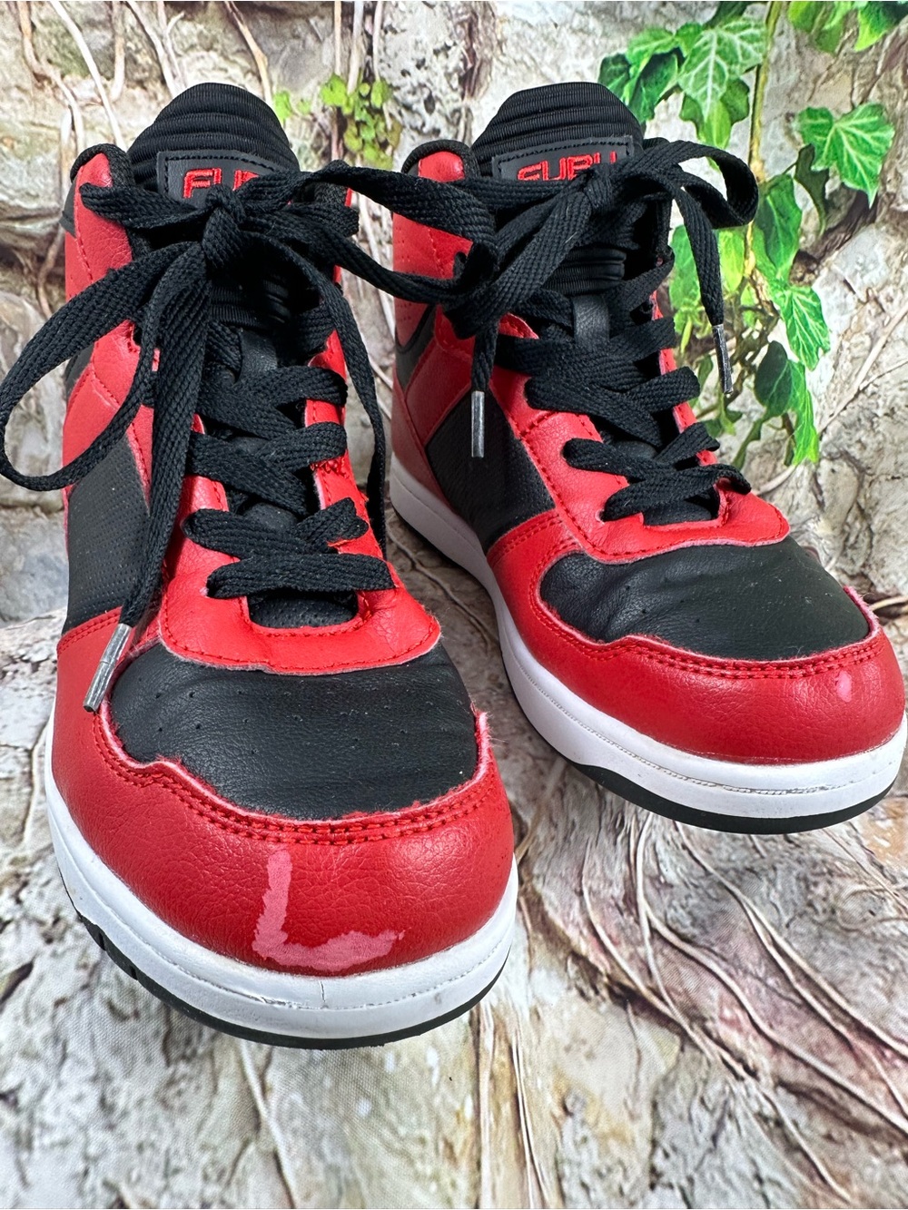 Fubu kids size 3 high top sneakers, red and black